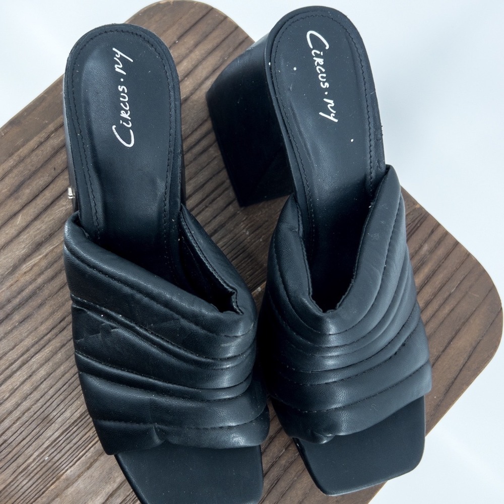 Circus NY by Sam Edelman Black Quilted Puffer Platform Block Heel Mules Size 8.5 - Picture 2 of 5
